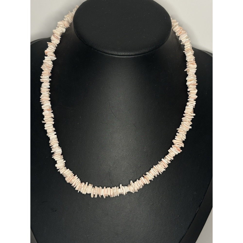 Vintage Puka Shell Chip Necklace White Peach Pink Beach Retro BoHo 16.5"